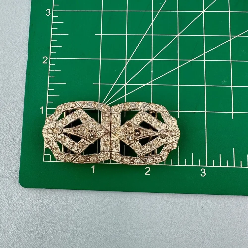 Antique Art Deco Nouveau Interlocking Belt Buckle Lot Clear Rhinestone Pot Metal